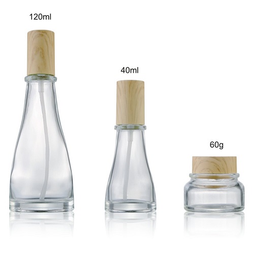 40ml 120ml glass bottle cosmetic packaging clear glass lotion bottle with bamboo cap