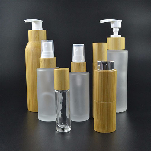 wholesales perfume essential oil 30ml 50ml 100ml 120ml 150ml frosted glass cosmetic bottle with bamboo spray or pump cap